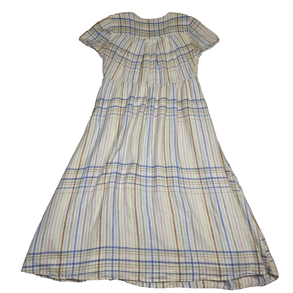 Madewell Clara Midi Dress Faux Wrap Plaid Picnic Cottage Linen Blend V-Neck XS - Picture 15 of 16